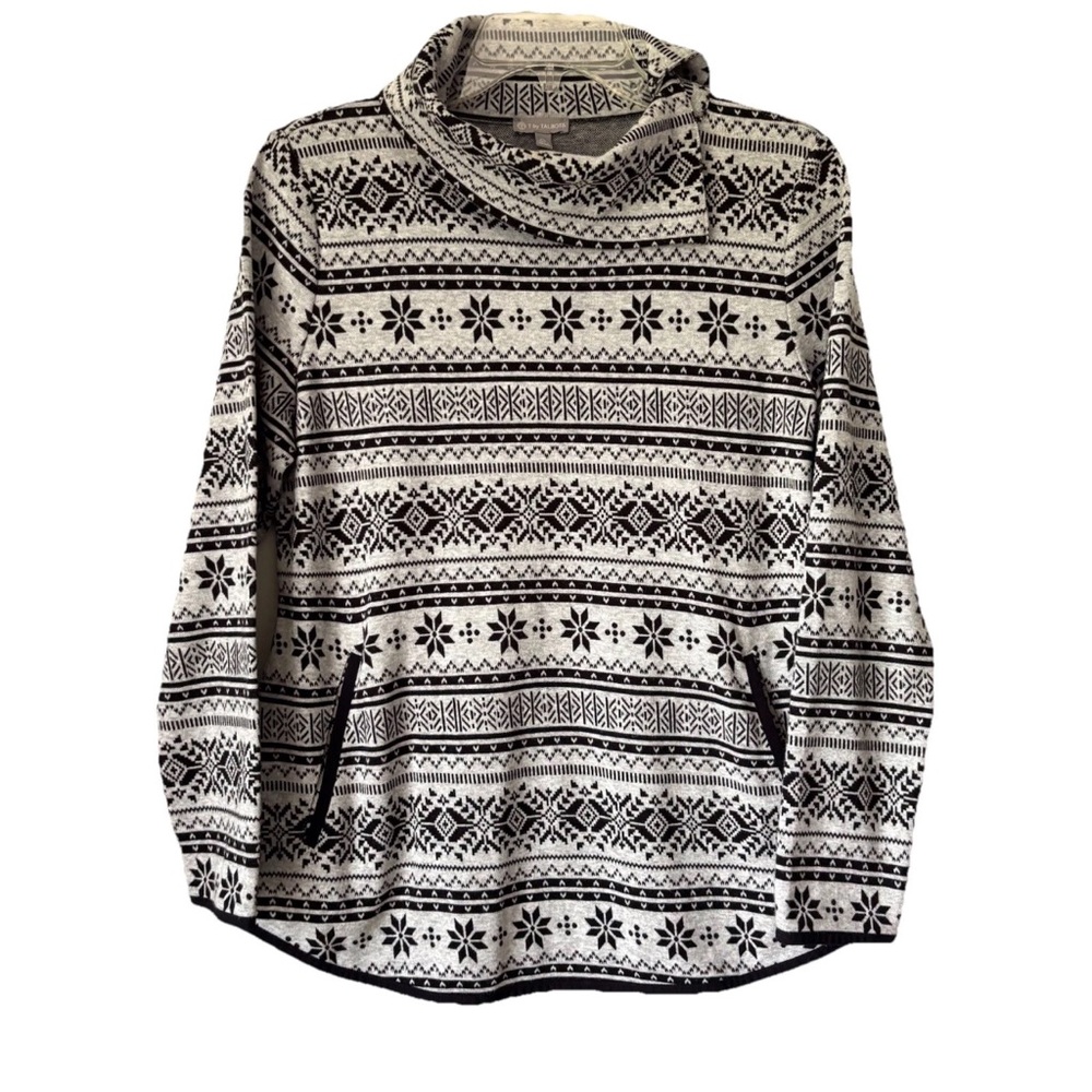 T by Talbots Grey Fair Isle Turtleneck Top MP